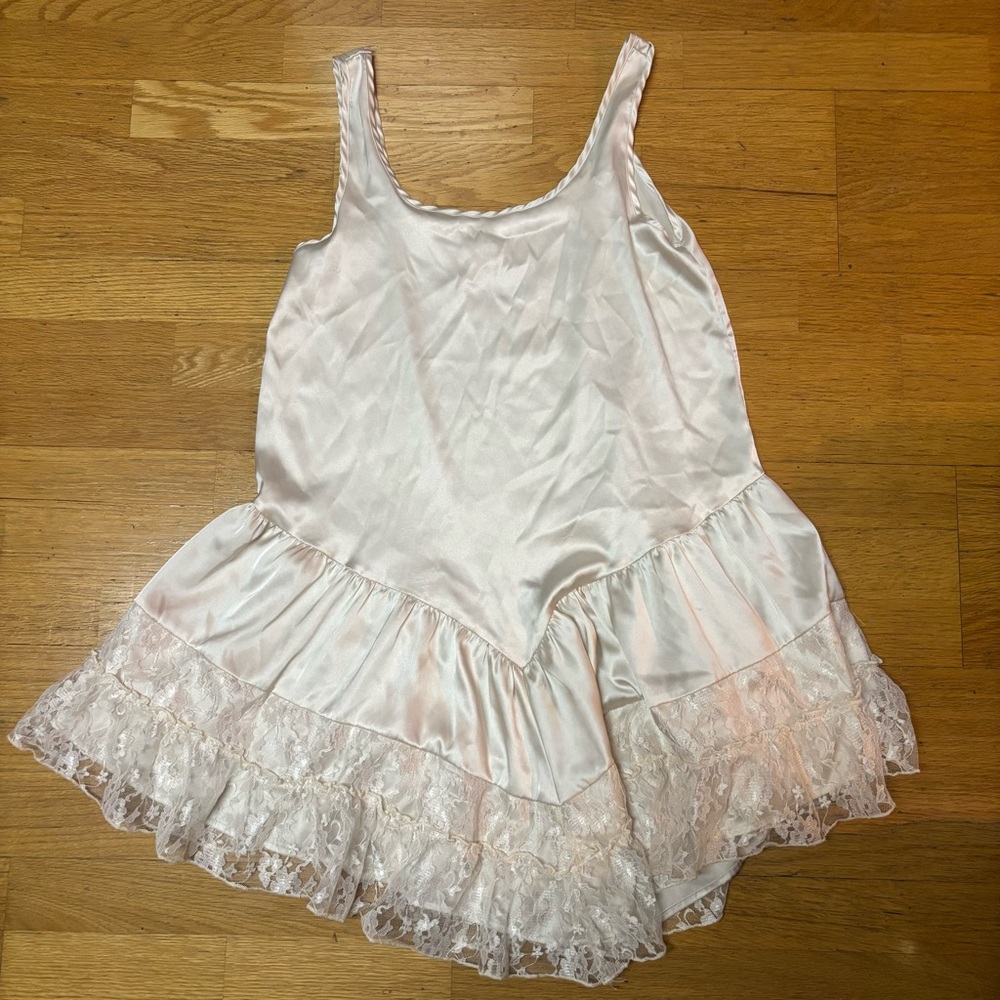 NEW Baevely Silky Coquette Cottage Fairy Festival Ruffle Lace Mini Slip Dress M